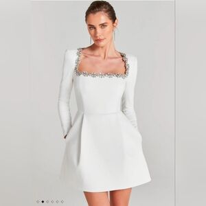 Nadine Merabi  Elegant White Dress with Embellished Neckline Sz XS